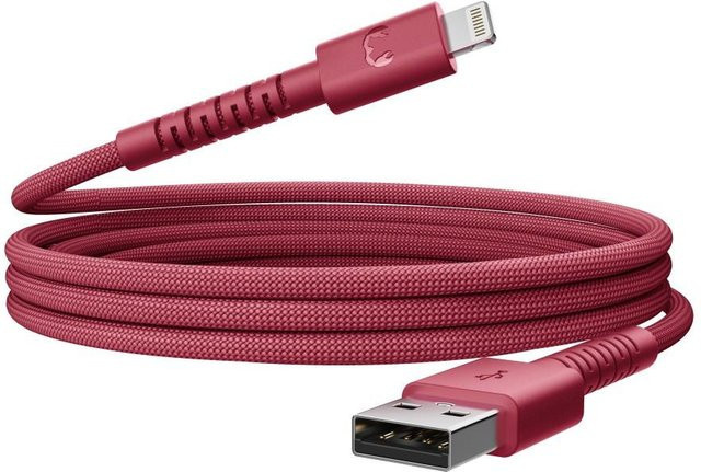 Fresh N Rebel FlexWave USB-A zu Lightning Kabel, geflochtenes Silikon, Berry Red, 2m - Bild 1