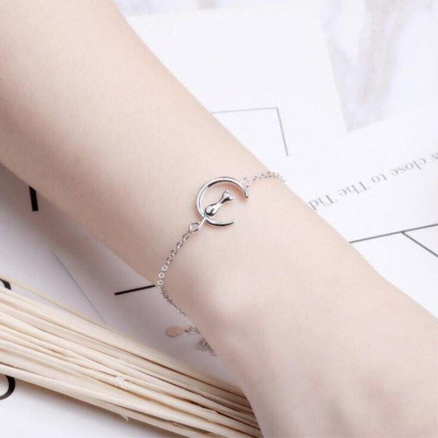 Armband 925 Sterling Silber, Katze, Damen, weiß - Bild 1