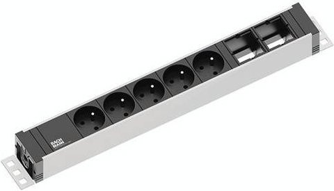 Bachmann Universal Steckdoseneinheit 922.083 aus Aluminium in Schwarz und Silber, 5 x UTE 230V, um 35° gedreht mit 3 m Zuleitung und Winkelstecker - Bild 1