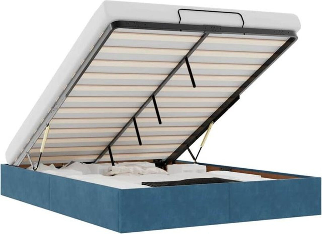Vidaxl Ottoman Polsterbett aus Samt und Metall in Blau, B/T/H: 140 x 200 x 23,5 cm, ohne Matratze - Bild 1