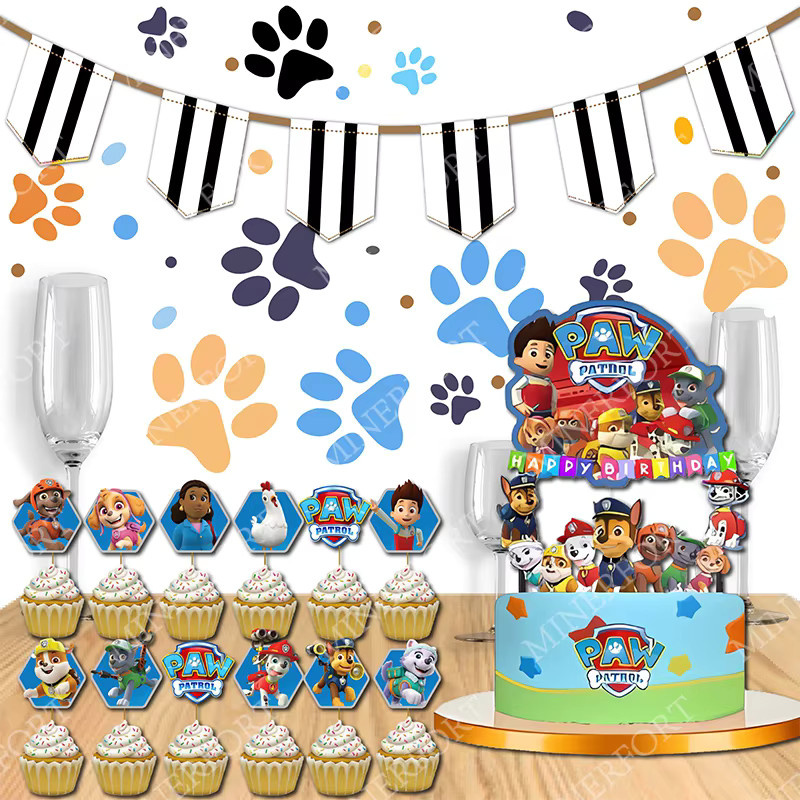 Paw Patrol Tortenflagge und Cupcake-Dekoration Set mit Chase für Kinder Geburtstagsparty in Mehrfarbig - Bild 3