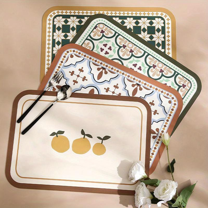 LChome Tischsets im skandinavischen Landhausstil aus Leder mit floralem Muster, gelb, B/T: 45 x 30 cm - Bild 1