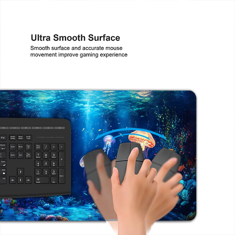 Mairuige Gaming-Mauspad Ozean-Quallen XL Schreibtischunterlage mit Unterwasser-Motiv in Blau und Multicolour - Bild 5
