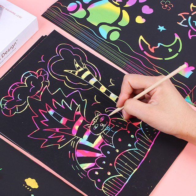 TMZ Regenbogen Kratzpapier Buntes Multifunktions-Kratzmalerei DIY Rubbelpapier für die Schule - Bild 1