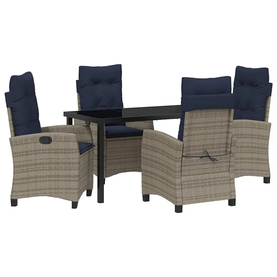 vidaXL Garten Essgruppe 5-teilig aus Poly-Rattan und Glas in Grau mit Kissen - Bild 2