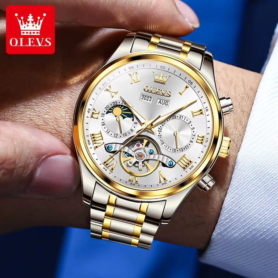 OLEVS Armbanduhr Automatik, Edelstahl, Schwarz, Silber, Herren - Bild 2