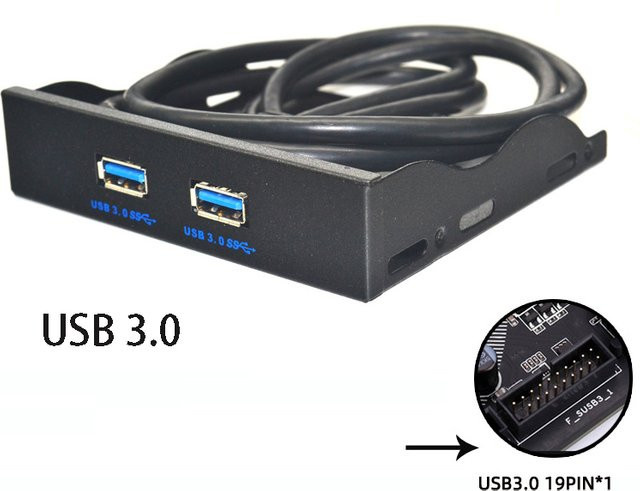 OULLX Dual USB Hub Erweiterungskonverter für PC Gehäuse Frontplatte, 3,5 Zoll Diskettenschacht, USB 3.0 19Pin und USB 2.0 9Pin, Schwarz - Bild 1