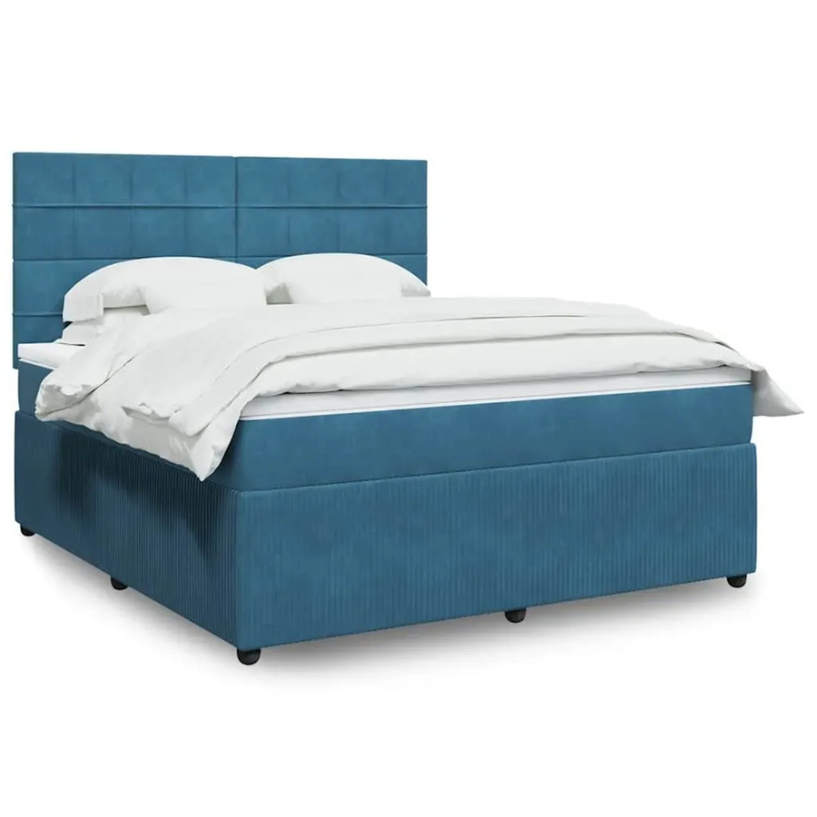 vidaXL Boxspringbett mit Matratze in Blau und Weiß, Hybrid-Bett mit Samtbezug, USB-Ladeport und Unterbettbeleuchtung, B/T: 180 x 200 cm - Bild 2
