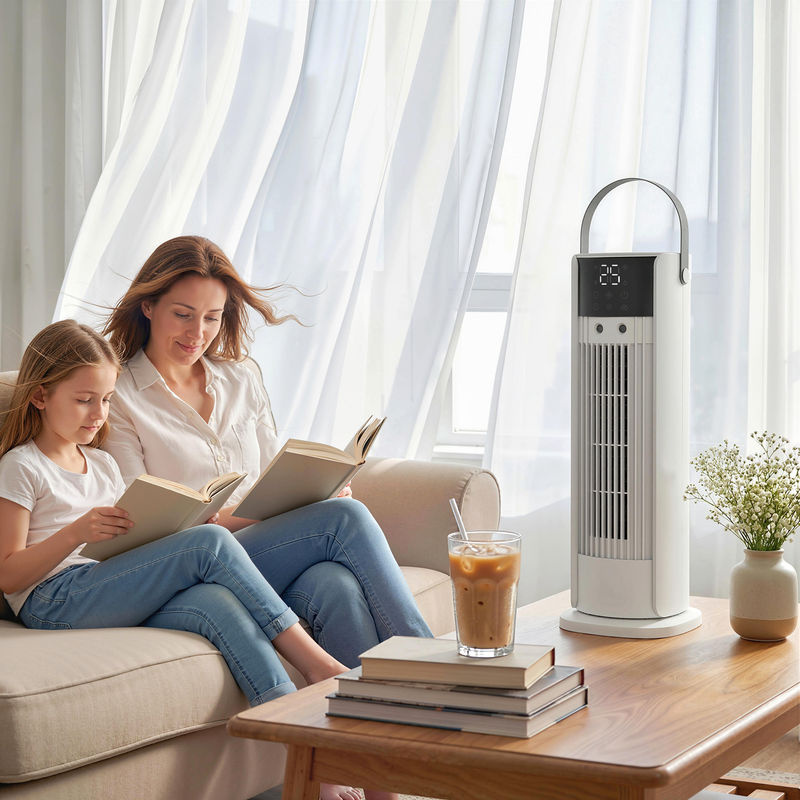 HOMCOM Tischventilator mit Nebelfunktion und RGB-Licht in Weiß, Turmventilator mit 3 Geschwindigkeiten, 90 Grad Oszillation, Timer und Fernbedienung, Multicolor - Bild 2