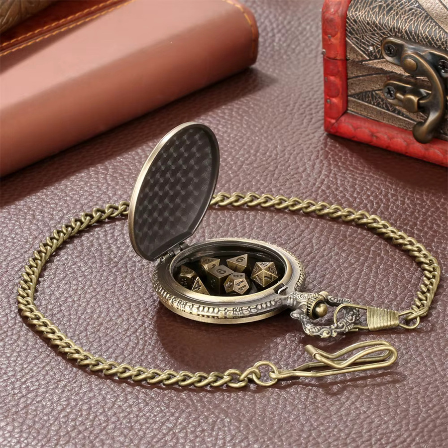 YISUYA Vintage Steampunk Drache Metall Taschenuhr Gehäuse Würfel Sets, 7-teiliges Set, Metall - Bild 3