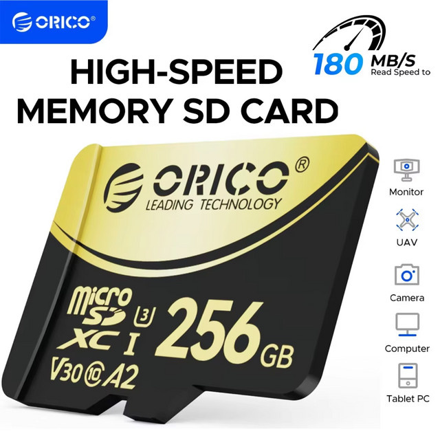 ORICO V3 microSDXC UHS-I Speicherkarte 256 GB mit 180 MB/s Lesegeschwindigkeit, 4K-UHD, U3, V30, A2 für Drohnen - Bild 1