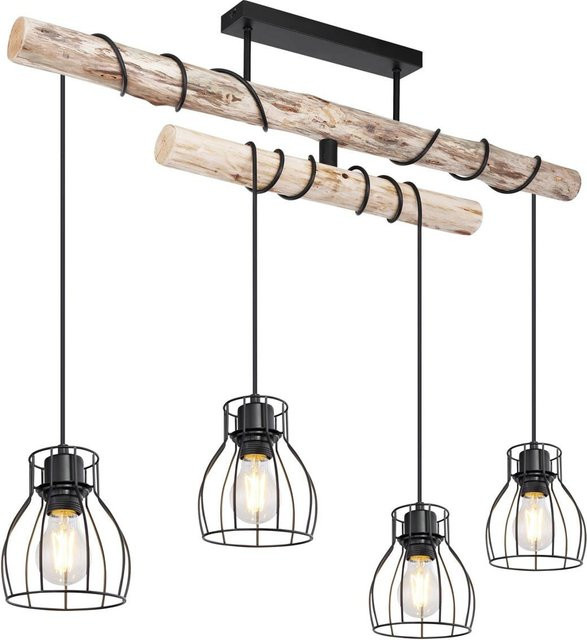 GLOBO Deckenleuchte Mina in Schwarz und Natur aus Metall und Holz, B/H/T: 90 x 100 x 14 cm, E27, 4 Brennstellen - Bild 1