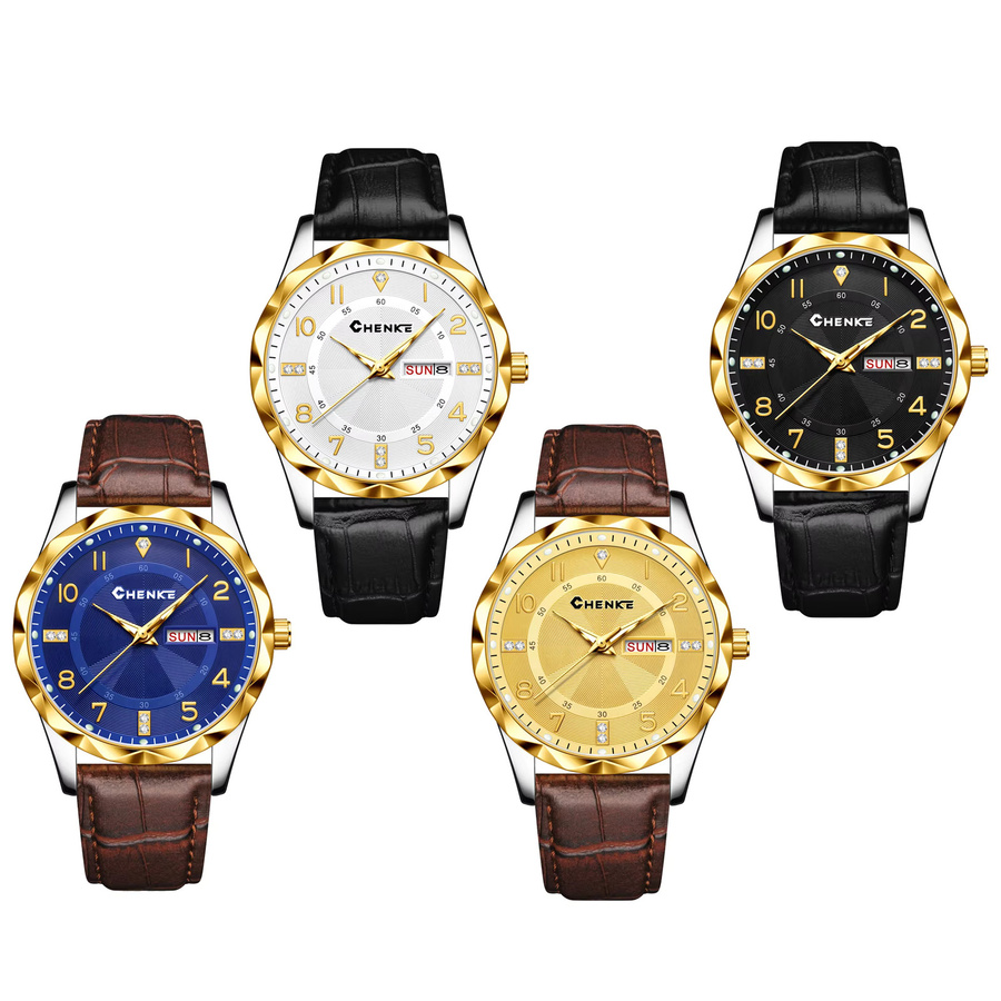 YaLaLuSi Armbanduhr, Quarz, Leder, Blau, Herren - Bild 4