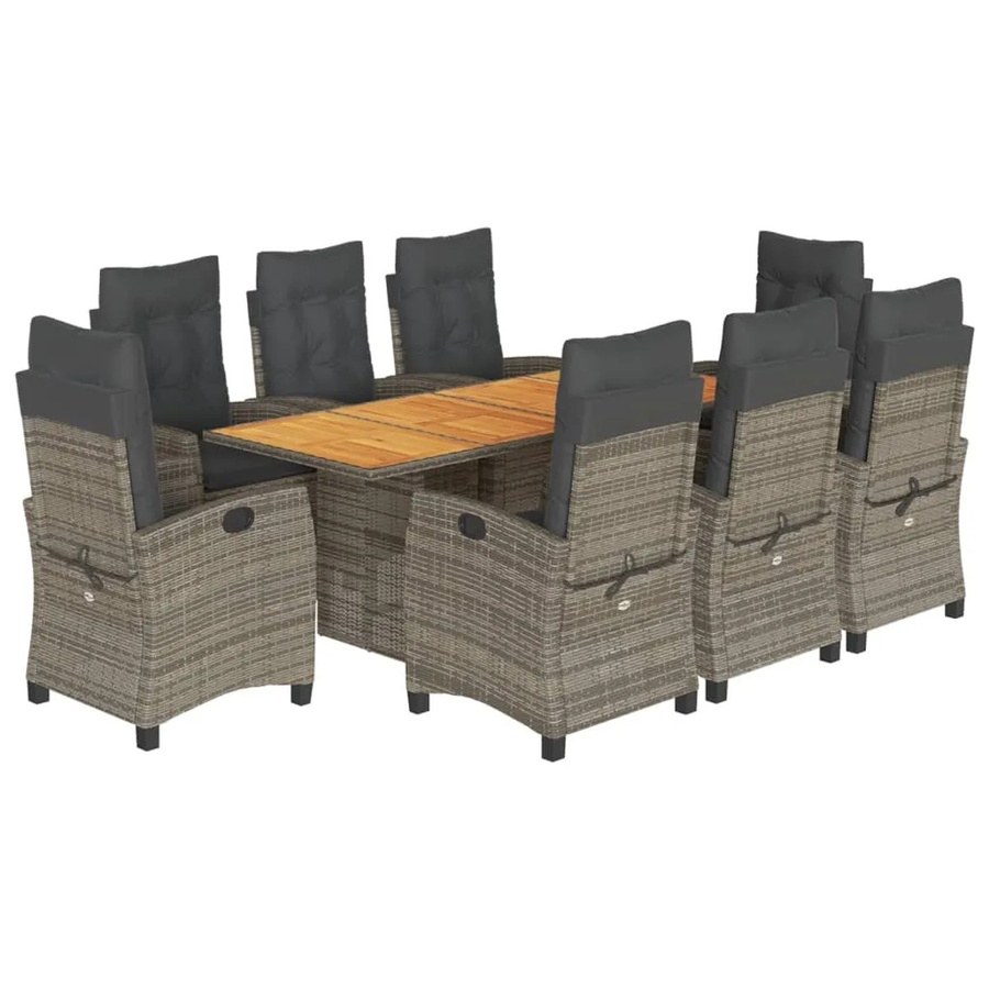 vidaXL 9-teilige Garten-Essgruppe aus Poly-Rattan und Akazienholz in Grau mit Kissen - Bild 2