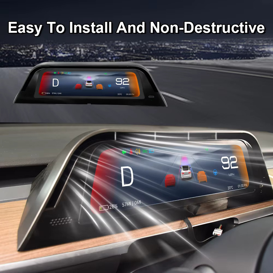 Onlysay 9,6 Zoll Armaturenbrett-Bildschirm für Tesla Model 3 Highland mit kabellosem CarPlay und Android Auto HUD in Schwarz - Bild 5