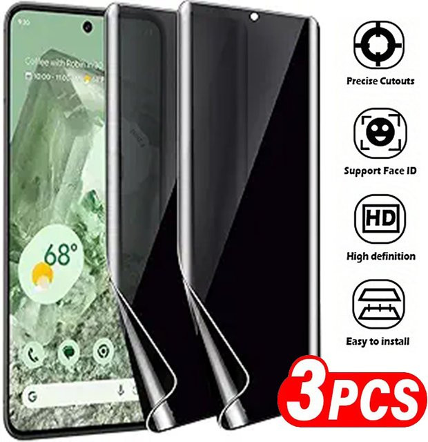3er Pack Anti Spy Privatsphäre Hydrogel Displayschutzfolie für Google Pixel 6, 6a, 7, 7a, 8, 8a sowie Pixel 6 Pro, 7 Pro und 8 Pro - Bild 1