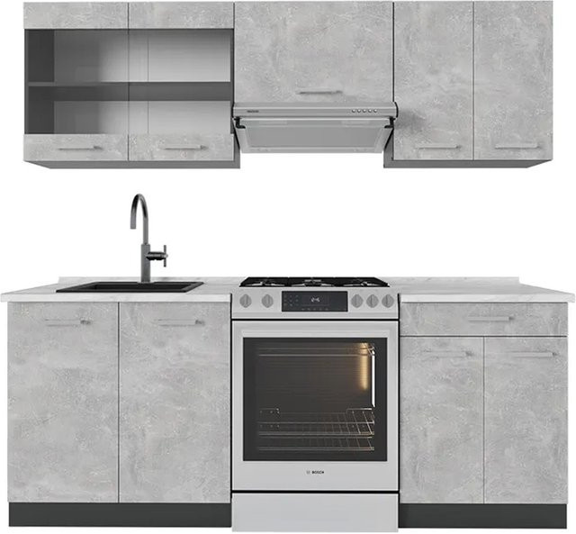 Vicco R-Line Küchenzeile Beton Anthrazit in Marmor-Optik Breite: 200 cm - Bild 1