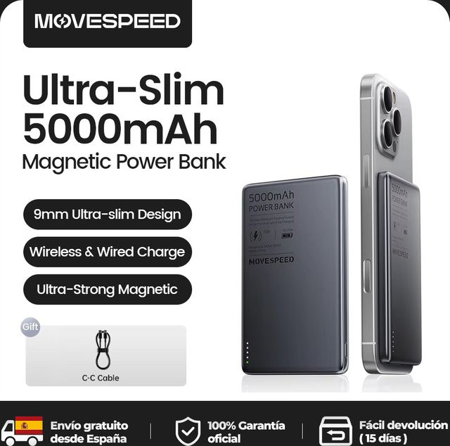 MOVESPEED S05 Magnetische Powerbank 5000 mAh Mini kabelloses Ladegerät mit Schnellladung für iPhone 16 15 14 - Bild 1