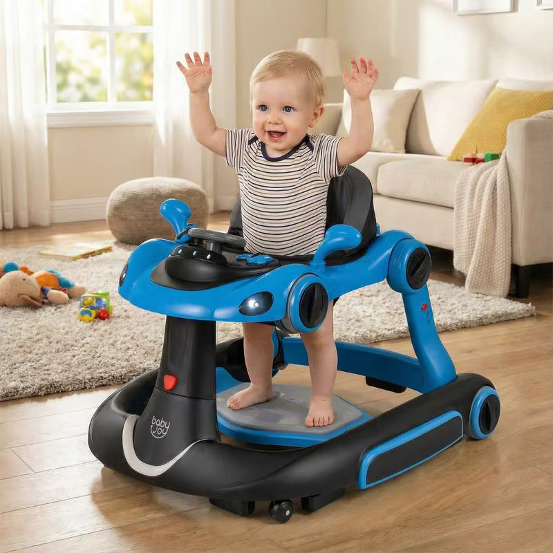 6-in-1 Babywalker mit Verdeck und Musik, tragbares Aktivitätscenter, Babywippe und Schaukel-Kombination in Blau - Bild 4