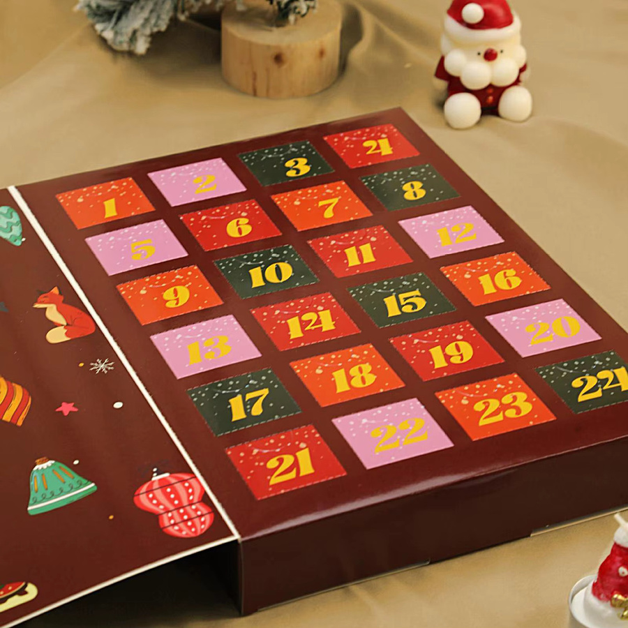 Weihnachts-Countdown Kalender mit 24 leeren Sammlerboxen aus Papier in Rot - Bild 4