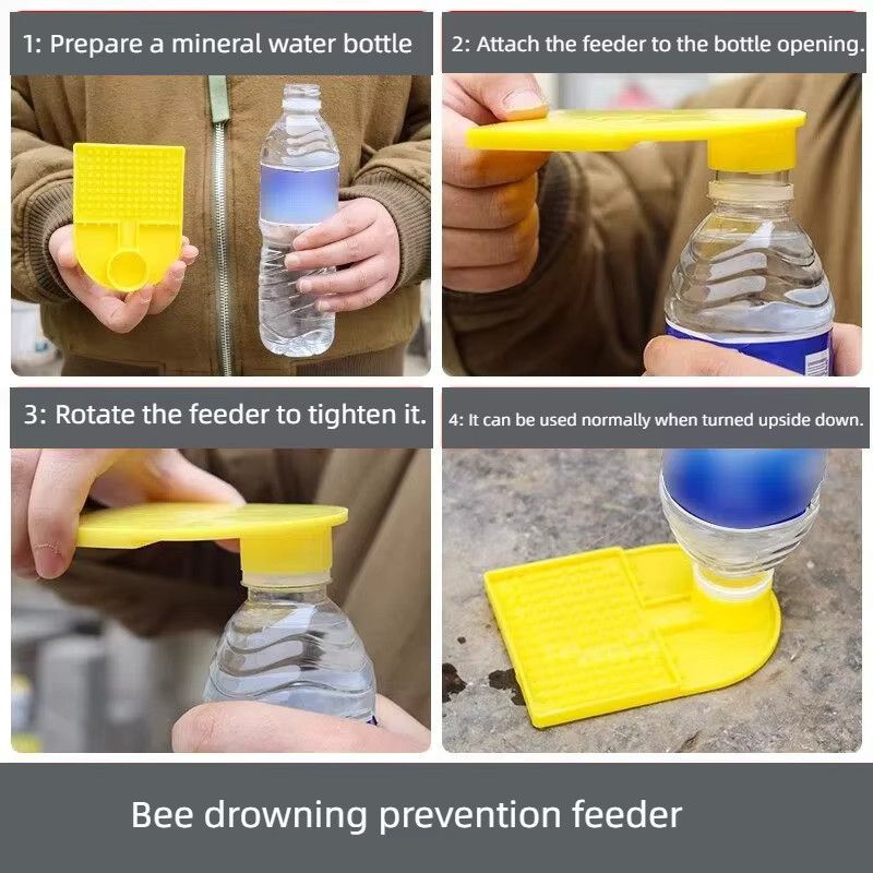 Adhere To Fly Bienen-Tränke Adapter mit Mineralflasche in Gelb zur Fütterung im Bienenstock mit Anti-Ertrinken-Schutz - Bild 3