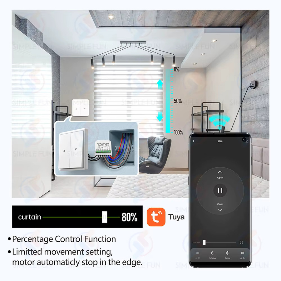 Tuya WiFi RF Smart Modul für Vorhang-Rollverschlüsse, 5-in-1-Fernbedienung für Jalousien und Markisen, Weiß, kompatibel mit Alexa und Google Home - Bild 4