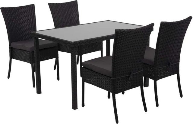 MCW Poly-Rattan Sitzgruppe G19 5-teilig mit Tisch und 4 Stühlen, Schwarz mit dunkelgrauen Kissen, Tisch Breite: 120 cm, Tiefe: 75 cm - Bild 2
