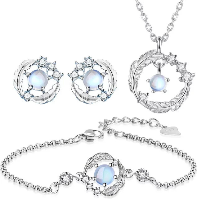 LIHONG Schmuck-Set 925 Silber, Mondstein, Damen - Bild 1