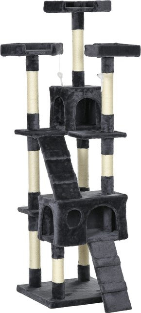 PawHut Kratzbaum Dunkelgrau mit Höhle, Sisalstämmen und integriertem Spielzeug, Höhe: 173 cm - Bild 1