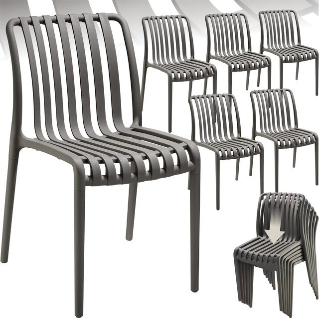 tectake Alcudia Gartenstühle 6er Set Anthrazit, wetterfest, UV-beständig und stapelbar, B/T/H: 47 x 58 x 80,5 cm - Bild 1