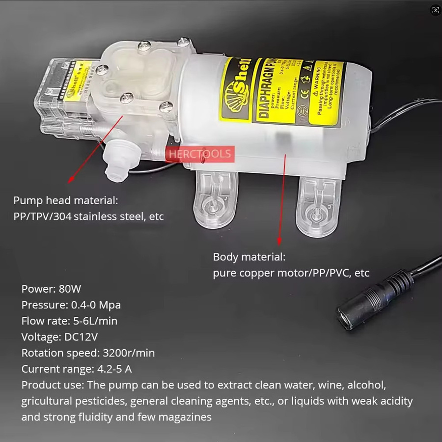 JABOBE Intelligente Mikropumpe für Lebensmittel, 12 V, 80 W, elektrische Membranpumpe mit automatischer Abschaltung aus Kunststoff für Weingetränke und Essig - Bild 3