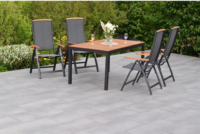 Merxx Gartenmöbelset Siena 5-teilig aus Akazie und Aluminium in Grau mit Tisch und Klappsesseln, Tisch Breite: 150 cm, Tiefe: 90 cm - Bild 1