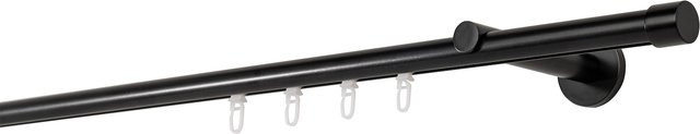 Ondeco Gardinenstange auf Maß Schwarz mit 1-lauf Innenlauf 20mm und Wandträger 12cm - Bild 1