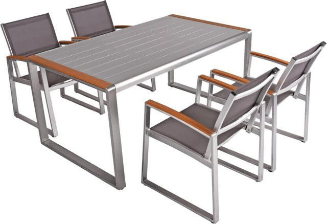 DELUKE Garten-Sitzgruppe ANDY 5-tlg. aus Aluminium und Kunststoffgewebe in Hellbraun mit Glastisch, B/T/H: 160 x 74 x 74 cm - Bild 1