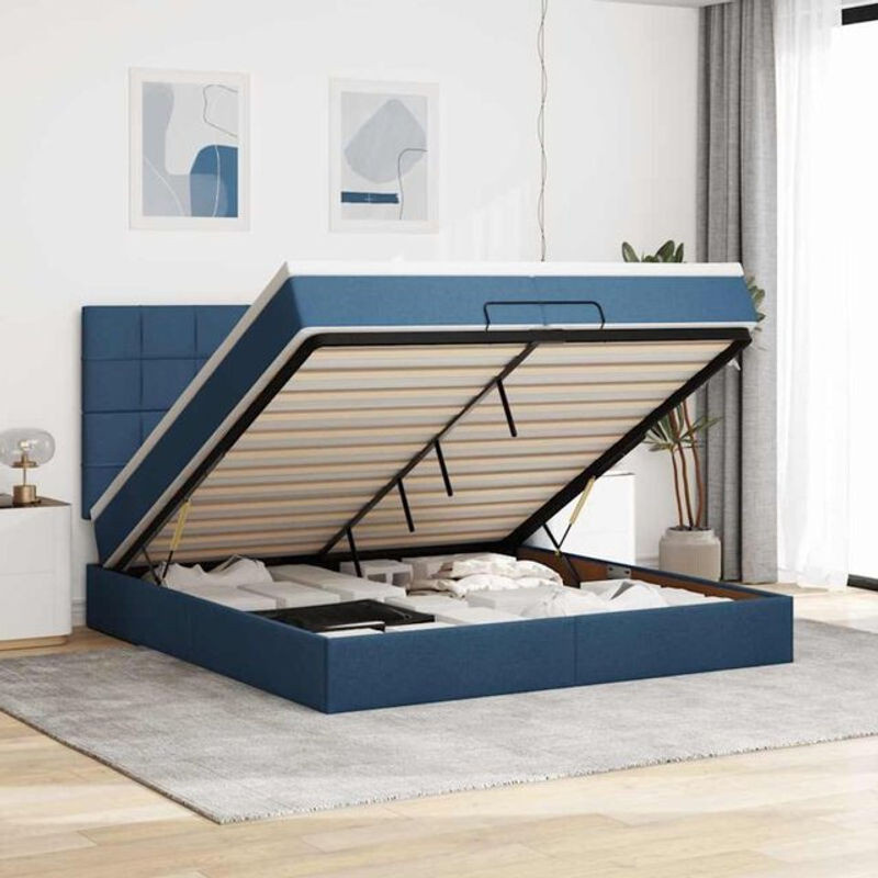 vidaxl Ottoman Polsterbett mit Matratzen und LED-Beleuchtung in Blau aus Stoff, B/T/H: 200 x 203 x 118 cm - Bild 1
