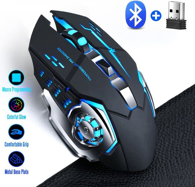 Kebidumei Ergonomische Bluetooth und USB Maus mit Hintergrundbeleuchtung, Wiederaufladbar, Schwarz - Bild 1