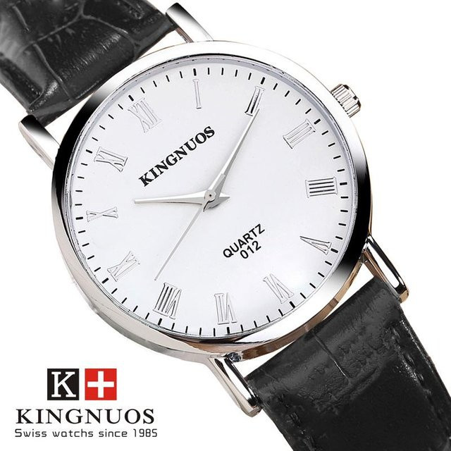KINGNUOS Armbanduhr Quarz, Edelstahl, Leder, Schwarz, Herren - Bild 1