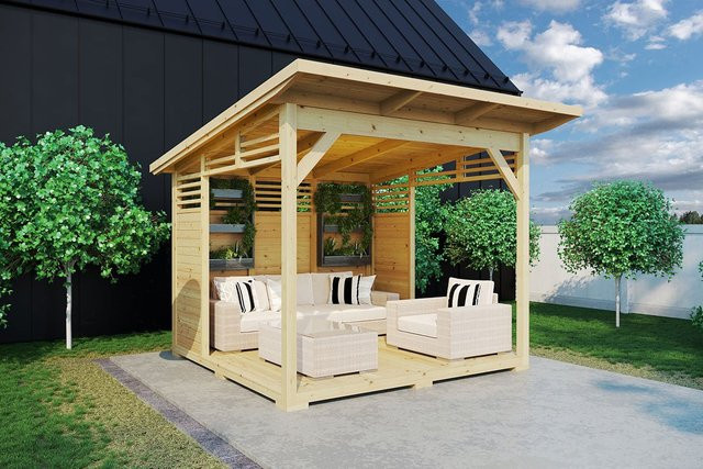 Gartenlaube A Plus von Hansagarten24 aus braunem Glulam-Holz, B x T: 300 x 300 cm - Bild 1
