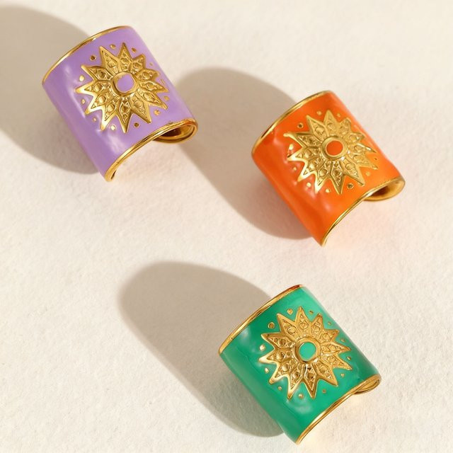 CARLIDANA Ring, Edelstahl vergoldet, Emaille, Blumenform, Damen - Bild 1