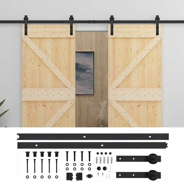 vidaXL Schiebetür Set aus massivem Kiefernholz, 2 Stück, Natur und Schwarz, Höhe: 210,0 cm, Breite: 33,71 cm, Tiefe: 5,5 cm - Bild 1
