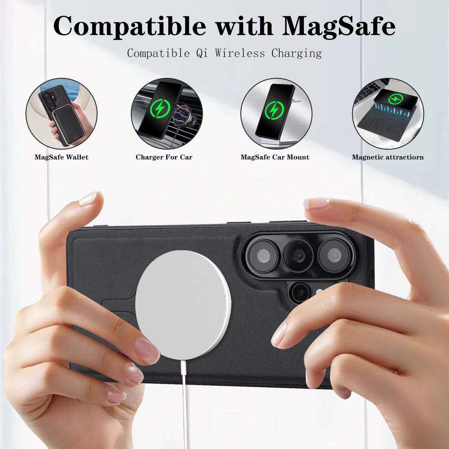 Abnehmbare Leder-Klapphülle mit Kartenhalter für Samsung Galaxy S26 S25 Ultra S24 Plus S23 in Schwarz, kompatibel mit Wireless Charging - Bild 3