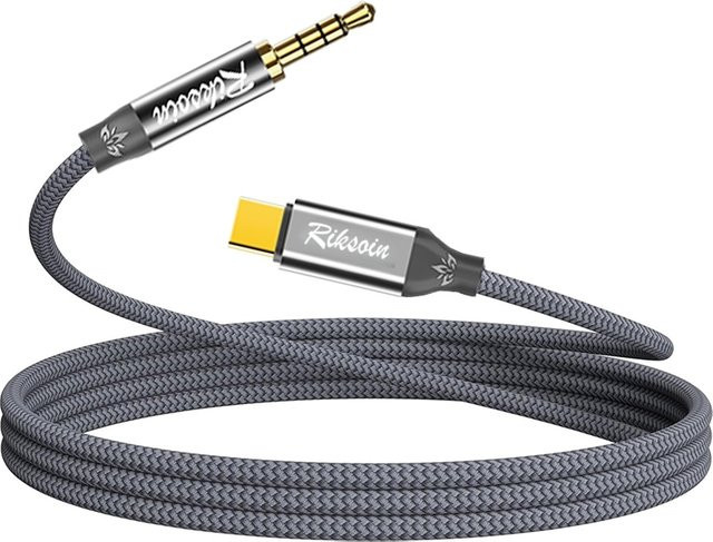 Riksoin USB-C auf 3,5 mm Klinke Audiokabel in Grau mit Mikrofon für iPhone und Galaxy S - Bild 1