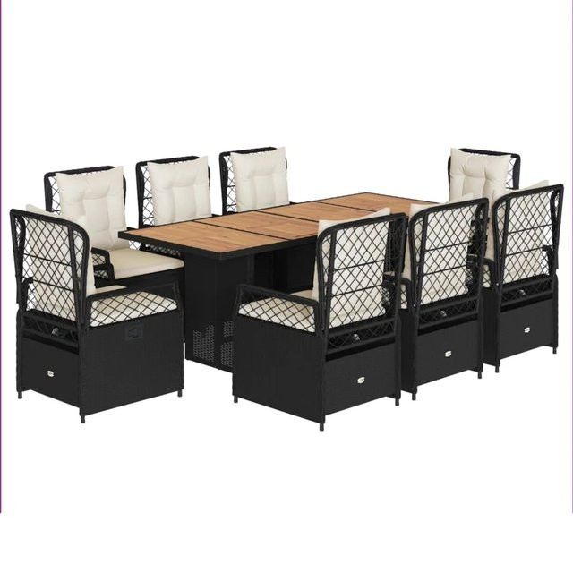 vidaXL 9-teilige Garten-Essgruppe aus Poly-Rattan und Akazienholz in Schwarz mit Kissen - Bild 1