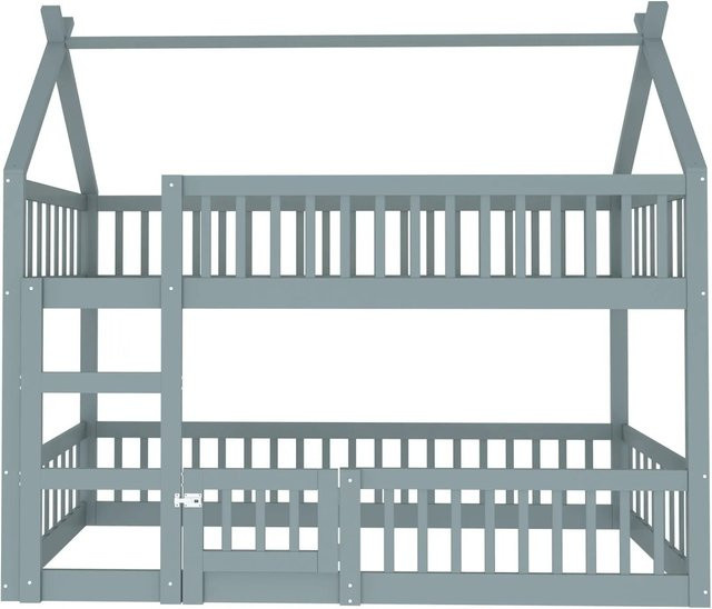 Merax Etagenbett aus Massivholz mit Treppe für Kinderzimmer in Grau und Weiß, B/T/H: 90 x 200 x 180,5 cm - Bild 1