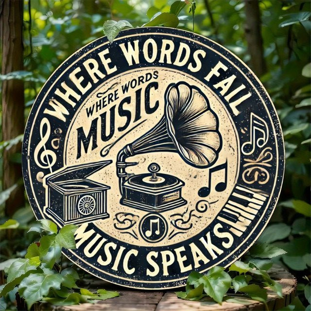 Potdemiel Vintage Wandkunst Lost Music Speaks Rundes Metallschild Multicolour Durchmesser: 20 cm - Bild 1