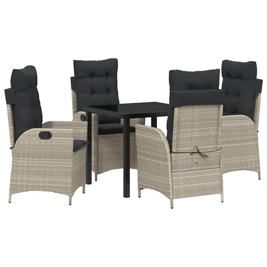 vidaXL Garten Essgruppe 5-teilig aus Poly-Rattan und Glas in Hellgrau, Tisch und 4 Stühle für Terrasse und Garten, B/T/H: 300 x 80 x 73 cm - Bild 2