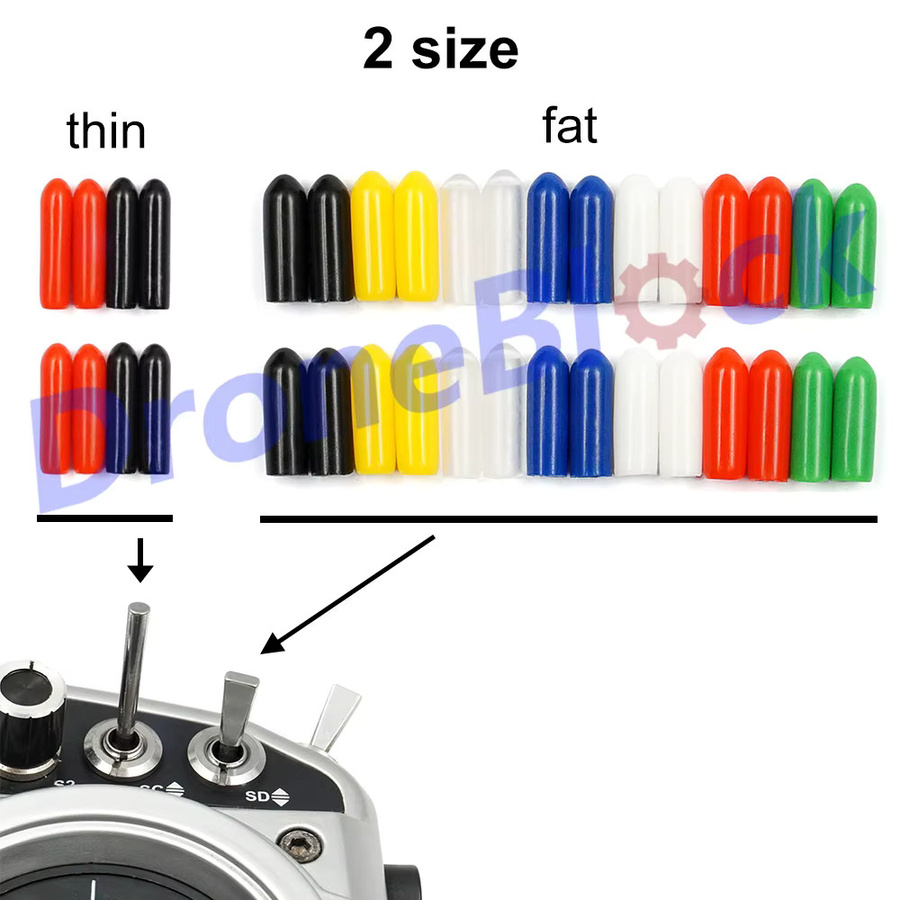 Elechawk 36-teiliges Set bunte Gummi-Anti-Rutsch-Kappen für RC-Senderschalter, passend für Jumper T16 T18 FrSky X9D QX7 Flysky Spektrum DX8e - Bild 2