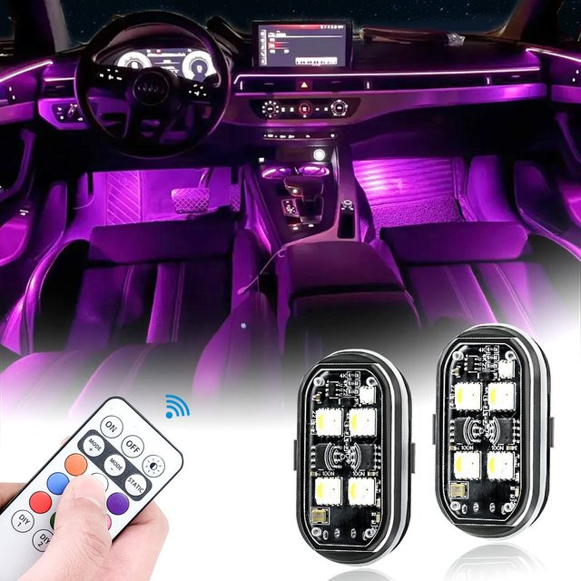 Modern Car kabellose LED-Blitzlichter in Schwarz mit 8 RGB-Farben, wiederaufladbare LED-Warnlichter zur Auto-Dekoration und als Antikollisions-Licht - Bild 1