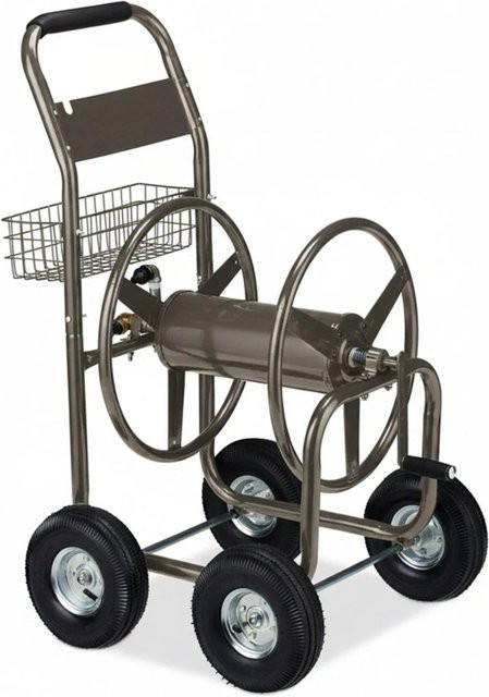 Relaxdays Schlauchwagen aus Metall in Braun mit 4 Lufträdern und Kurbel, B/T/H: 113 x 62 x 90 cm - Bild 1