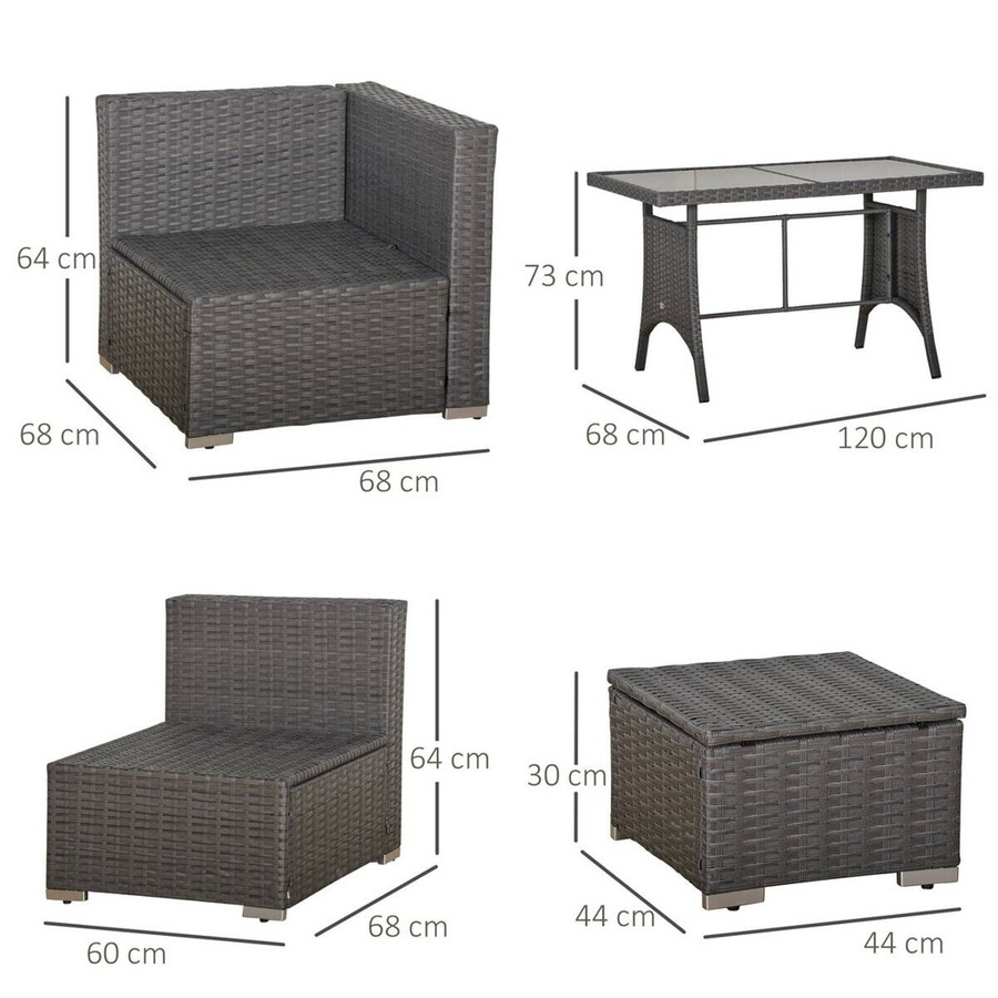 Outsunny Sitzgruppe aus Polyrattan in Dunkelgrau mit Stahlgestell und Polyesterbezug, B/H/L: 68 x 120 x 73 cm - Bild 5